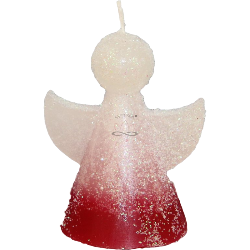 ENGEL Kerze – Eisrot mit Glitzer, Vanille-Erdbeere, 8 cm