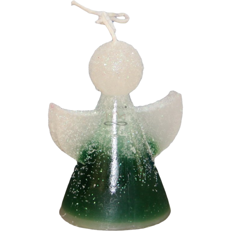 Svíčka ANDĚL - ledově zelená třpytkami