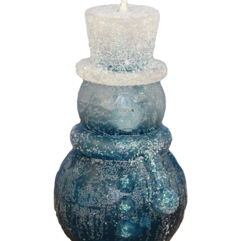 Svíčka SNĚHULÁK CYLINDR - třpyt ledově modrá