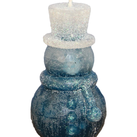 Svíčka SNĚHULÁK CYLINDR - třpyt ledově modrá