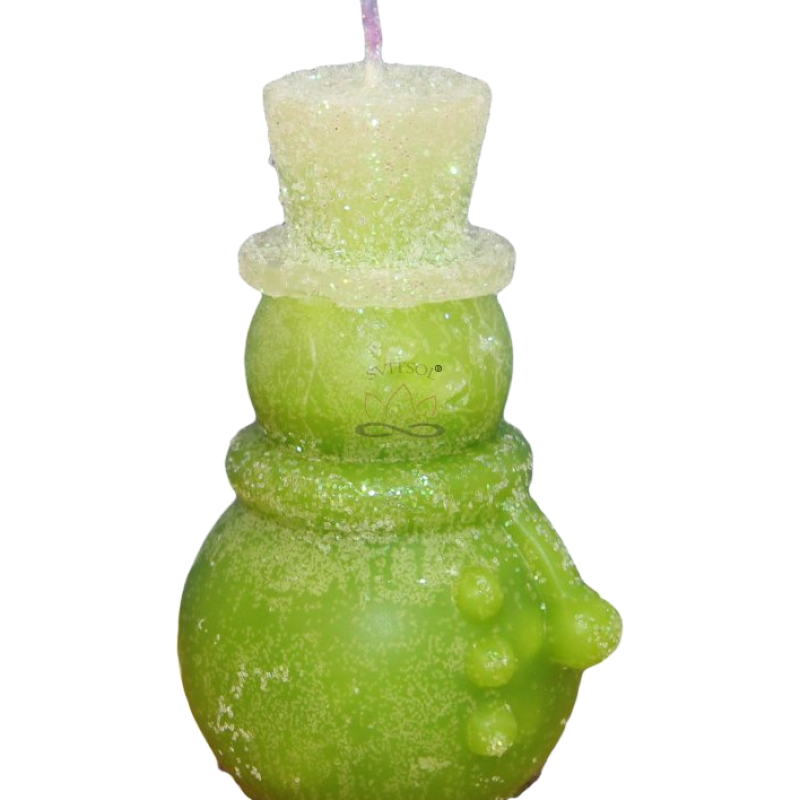SNOWMAN CYLINDER Candle – Icy Green Glitter, Vanilla-Apple, 8-15h