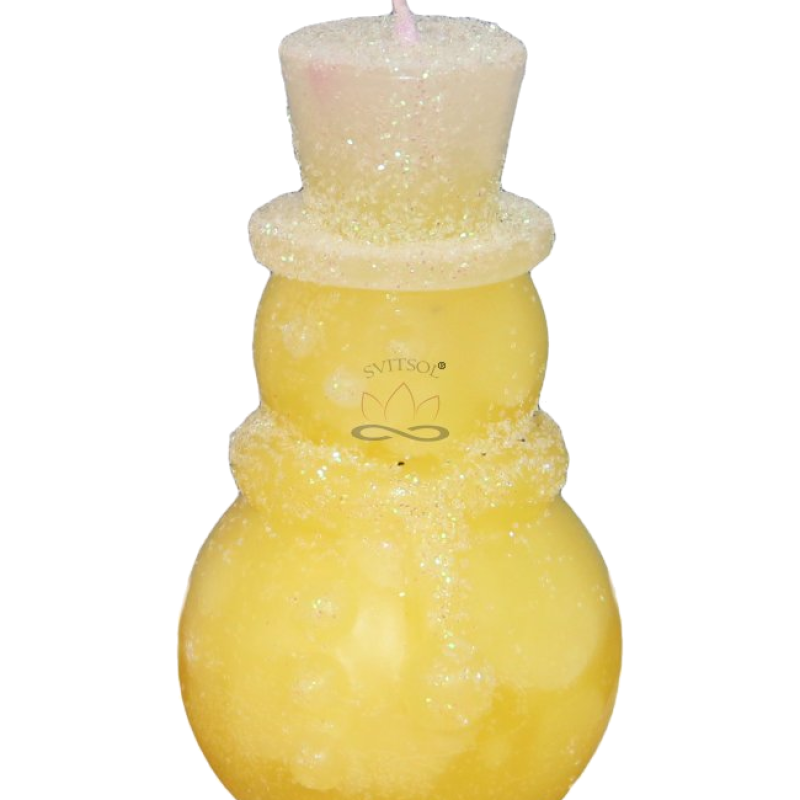 Svíčka SNĚHULÁK CYLINDR - třpyt ledově žlutá