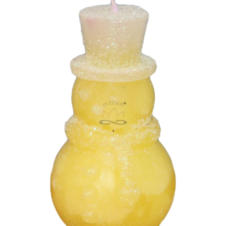 Svíčka SNĚHULÁK CYLINDR - třpyt ledově žlutá