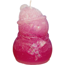 Kerze SCHNEEMANN MÜTZE – eisiges Magenta-Glitzer, Vanille & Weihnachtspunsch