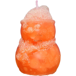 Kerze SCHNEEMANN MÜTZE – eisiges Orange-Glitzer, Vanille-Orange, 8–14h
