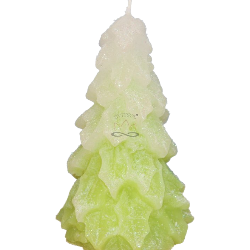 Svíčka STROMEK JMELÍ - třpyt ledově zelená reflexní