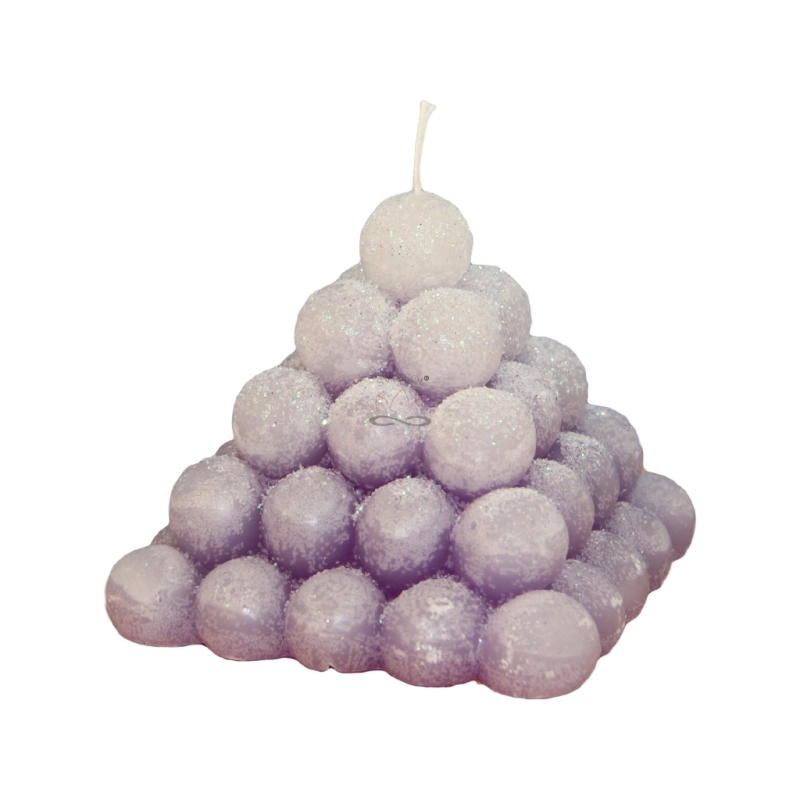 Svíčka PYRAMIDA BALL třpyt ledová fialová