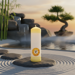 Chakra-Kerze 3. Solarplexus (Manipura) MIDI Stumpenkerze – Svitsol | Symbolik des Selbstvertrauens - detail 2