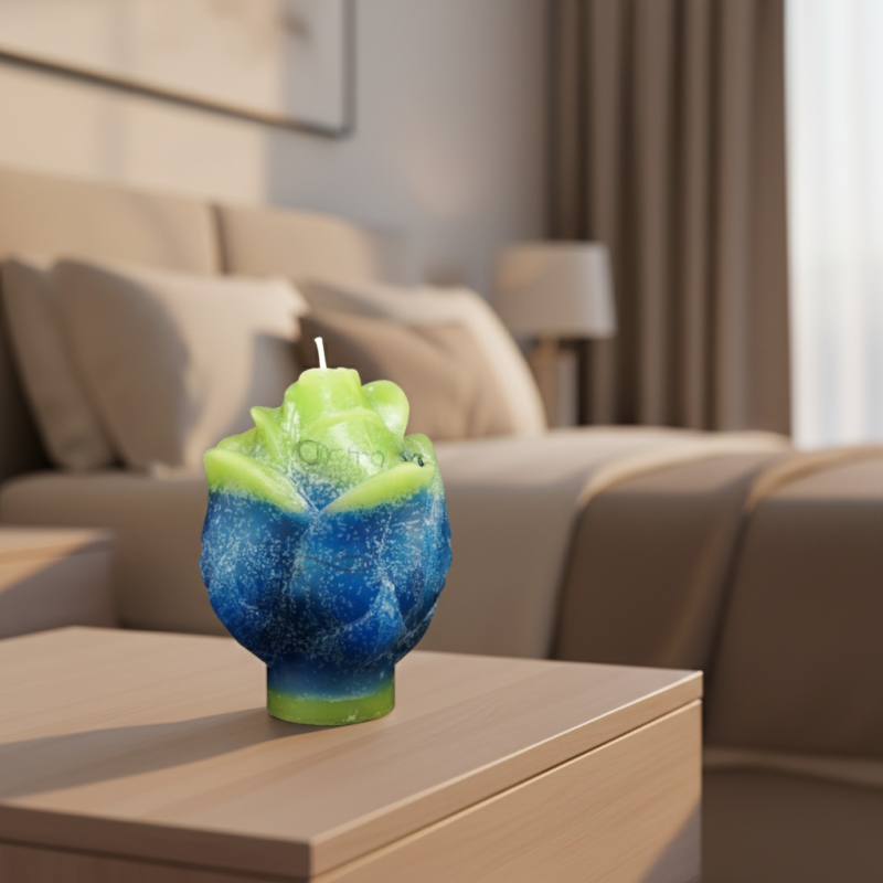 Relief Candle ROSE Blue-Green – Handmade from Certified Wax, Kralovske Porici - detail 3