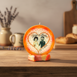 Runde Kerze Ehepaar Orange – Personalisiertes Foto - detail 7
