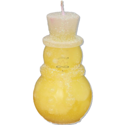 SCHNEEMANN ZYLINDER Kerze – Eisgelb Glitzer, Vanille & Citronella, handgemacht - detail 2