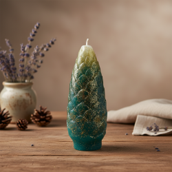 Large Pinecone Candle – Turquoise with Glitter Effect, Handmade - detail 3