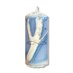 Breite mittlere Stumpenkerze – Blau-weiß mit Baumwuchs-Dekor | Svitsol | Euphorie-Duft - detail 2