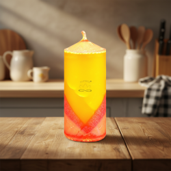 Yellow Pillar Candle with Circle Decor - Handmade - detail 3