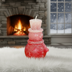 SCHNEEMANN ZYLINDER Kerze - Eisrot Glitzer