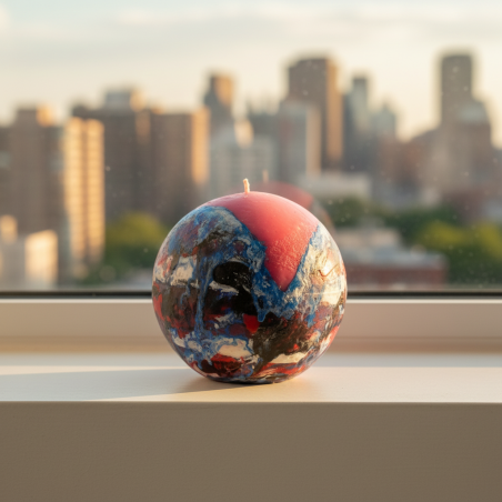 Large Sphere Candle Blue-Speckled-Pink