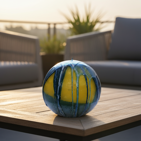 Large Sphere Candle Blue-Yellow