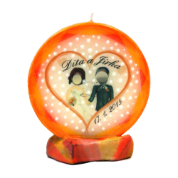 Round Candle Couple Orange – Personalized Photo