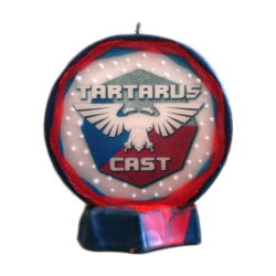 Svíčka kruh logo TARTARUS CAST modro červená