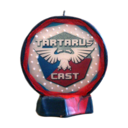 Svíčka kruh logo TARTARUS CAST modro červená