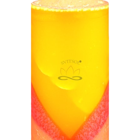 Yellow Pillar Candle with Circle Decor - Handmade